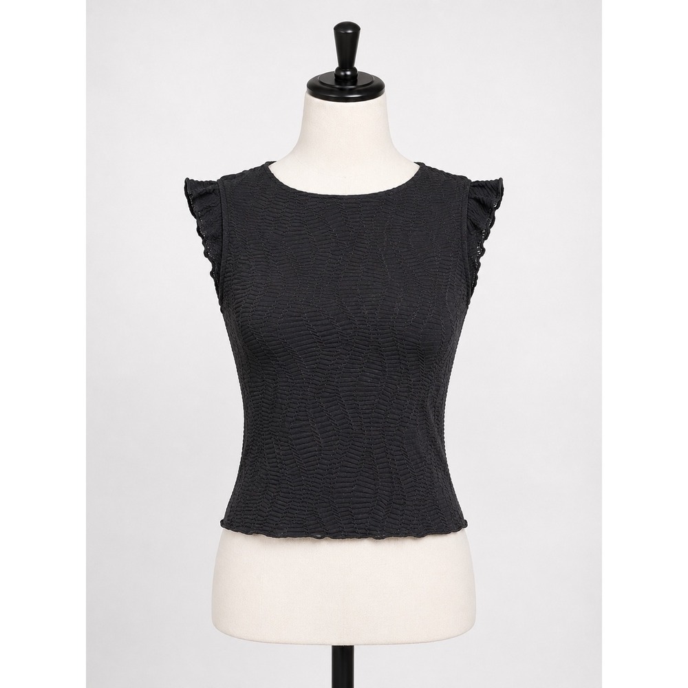 Future Collective Black Textured Ruffle Sleeveless Blouse Top Large New with tag